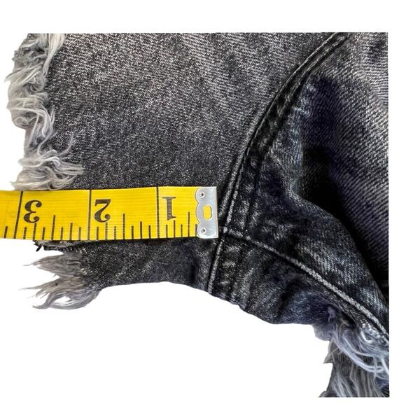 Abercrombie & Fitch Distressed Oversized Denim Short Overalls Washed Black Small - Picture 11 of 14